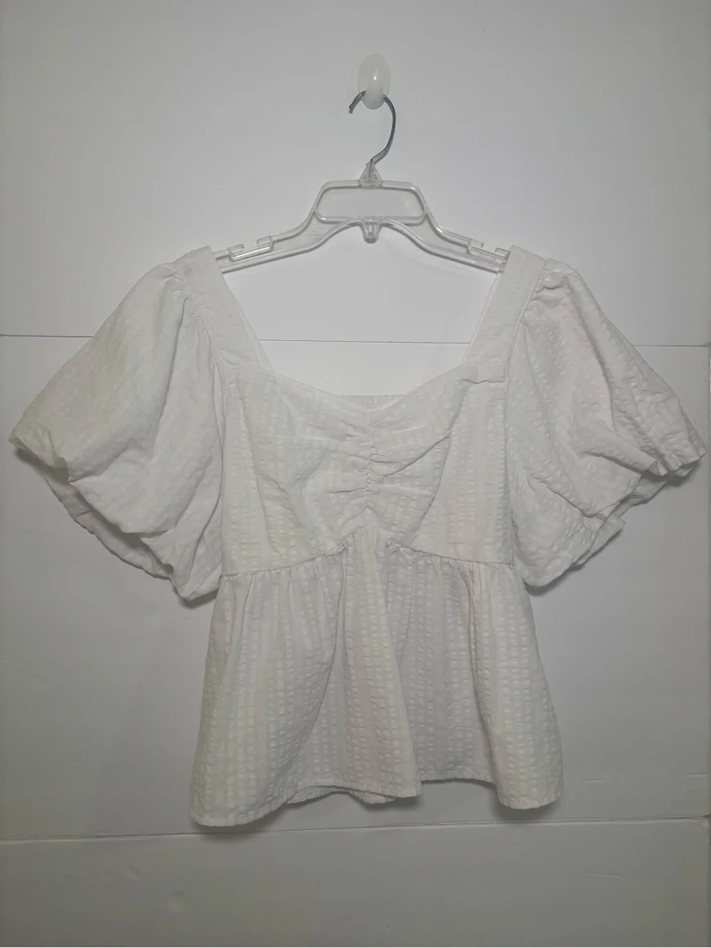 Old Navy White Peplum Blouse Puff Sleeve Size Large Cottagecore